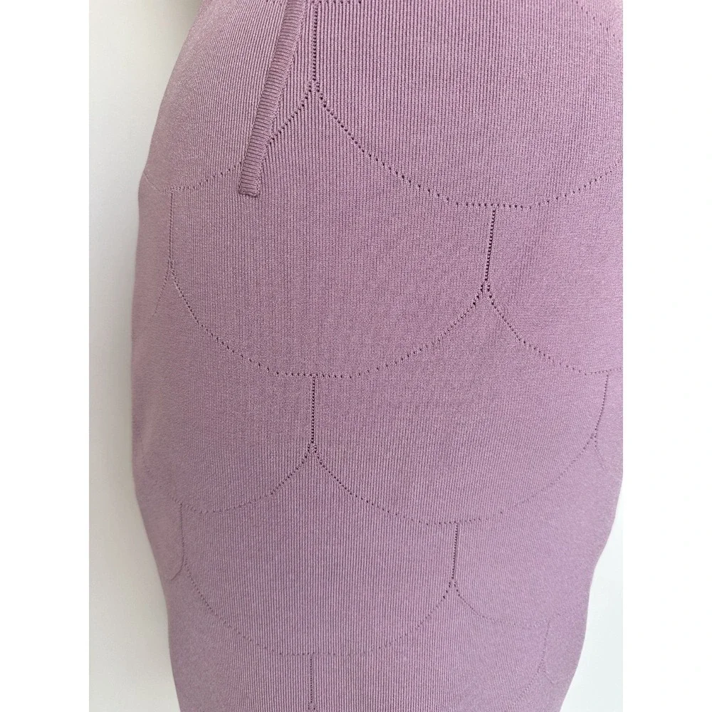 Paula Hian Fleur Stretch Knit Skirt with Laser Cut Scallop Skirt Small Lavender